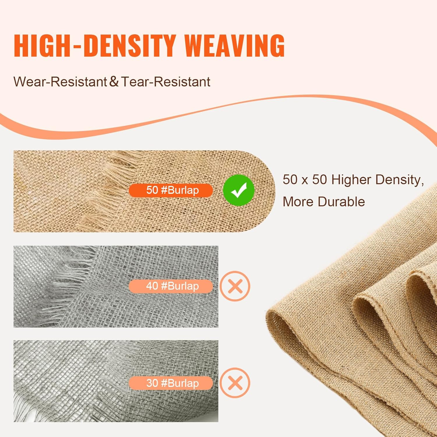Burlap Fabric Roll, 14 in. x 150 ft. and 50 x 50 High Density Wide Natural Burlap Fabric Rolls, Cabinet Type