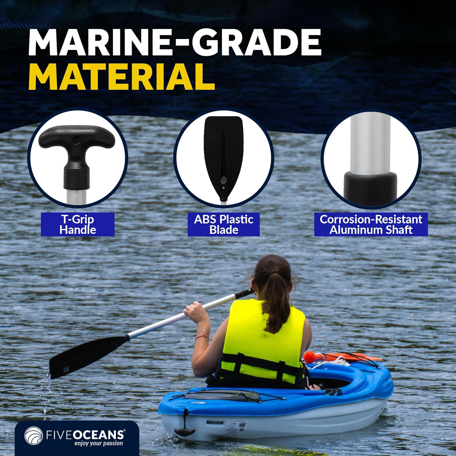 Five Oceans 4-Feet Canoe Paddle - Boat Paddle, 2-Pack T-Handle Oar Paddle for Canoe, Kayak and Small Boats Corrosion-Resistant Floating Boat Paddles Marine-Grade Aluminum Heavy-Duty Shaft - FO4722-M2