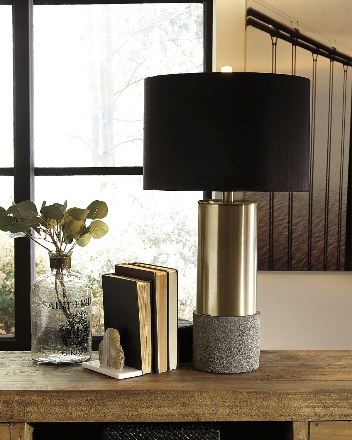 Signature Design by Ashley Contemporary Jacek Table Lamp (Set of 2)  Gray/Brass Finish