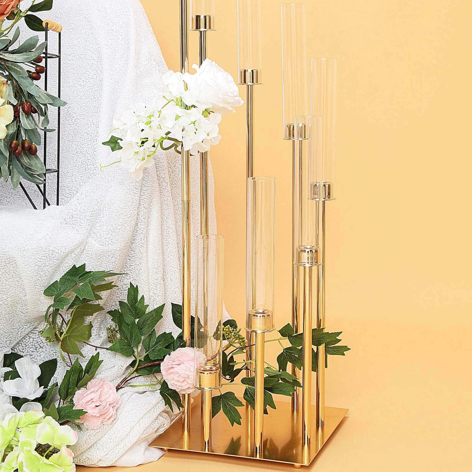 Elegant 42" Gold Metal and Glass Candelabra Centerpiece