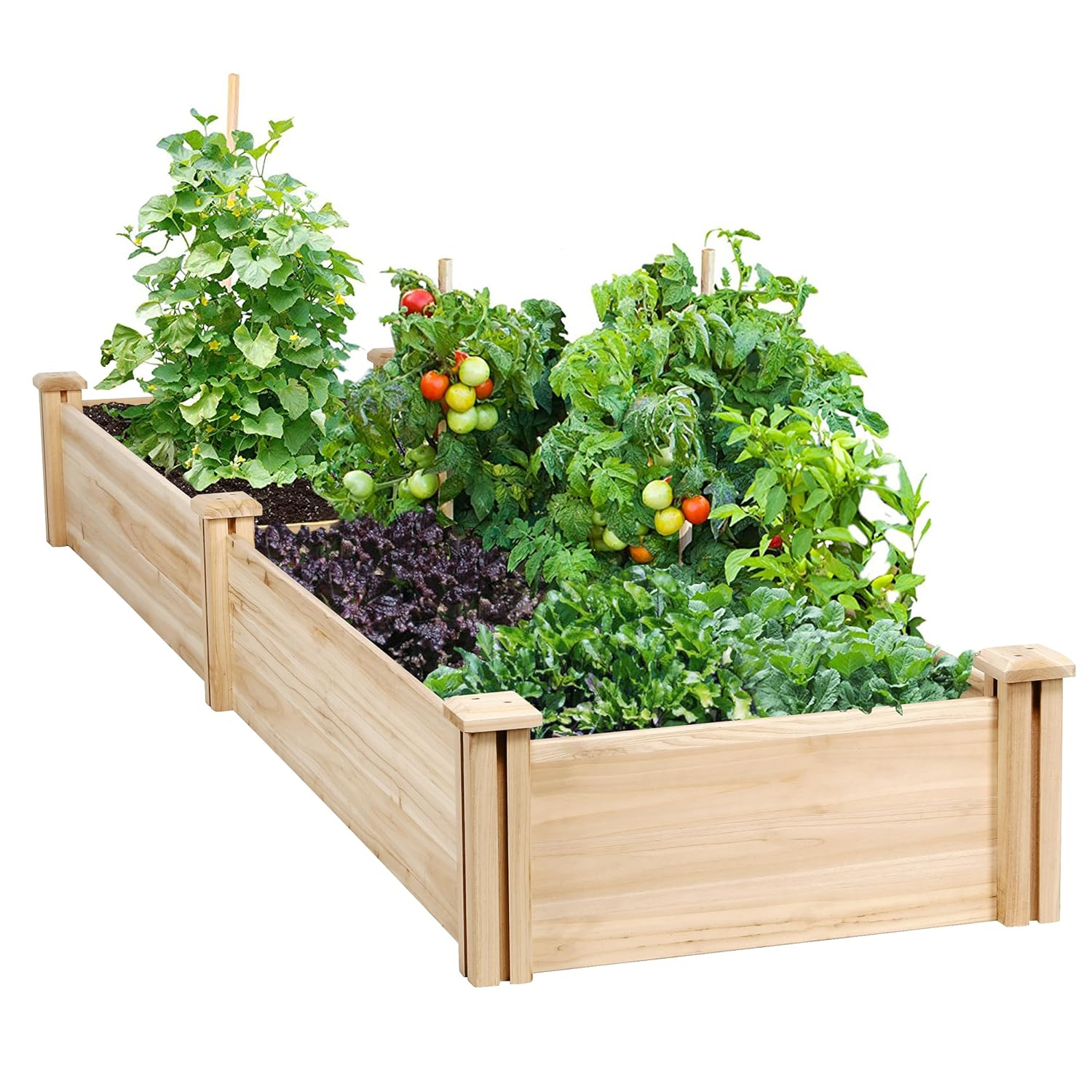 Yaheetech 8×2ft Wooden Horticulture Raised Garden Bed Divisible Elevated Planting Planter Box for Flowers/Vegetables/Herbs in Backyard/Patio Outdoor, Natural Wood, 95 x 25 x 11in