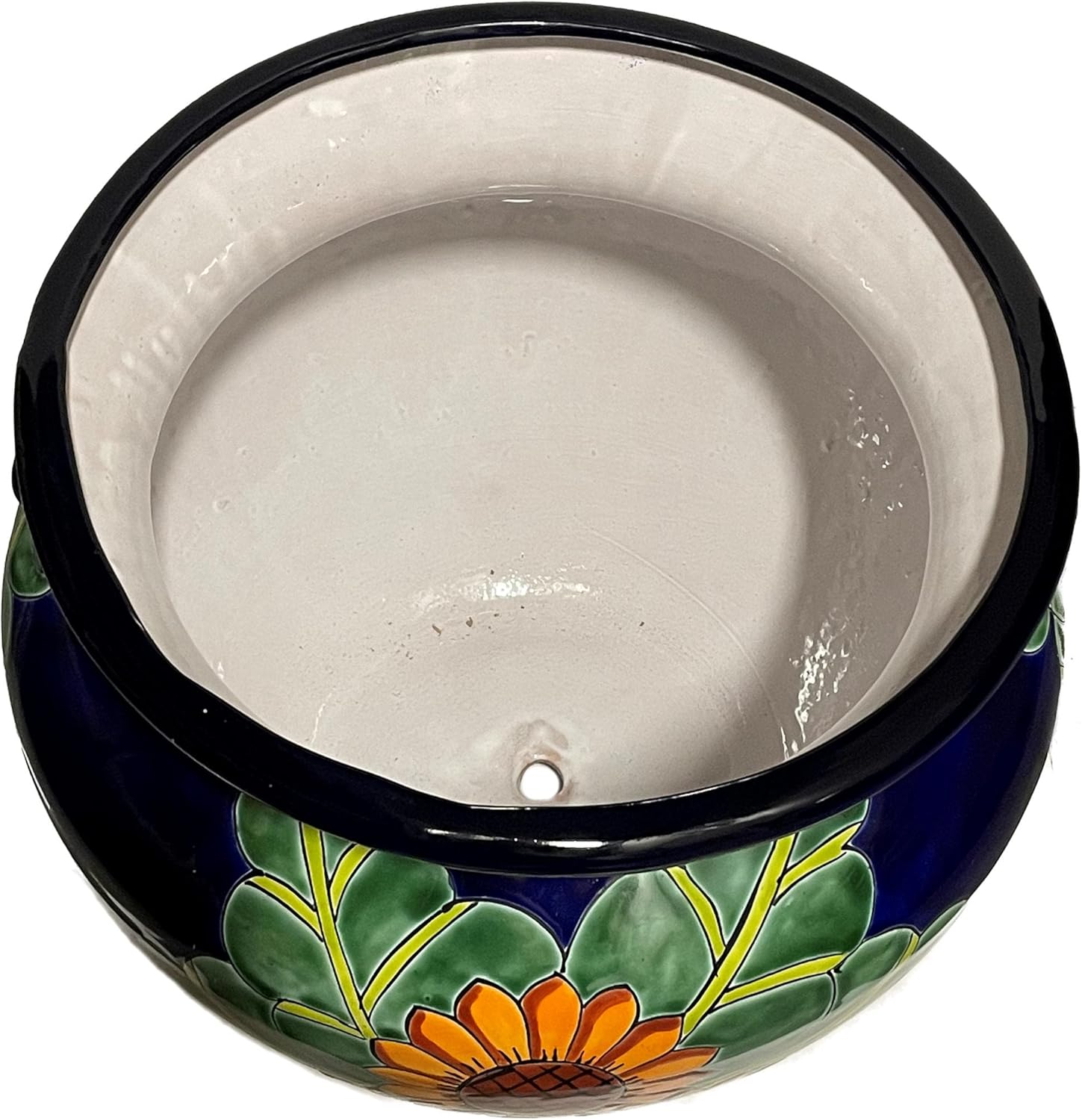 Large Blue and Green Ceramic Sunflower Garden Pot with Drainage Hole