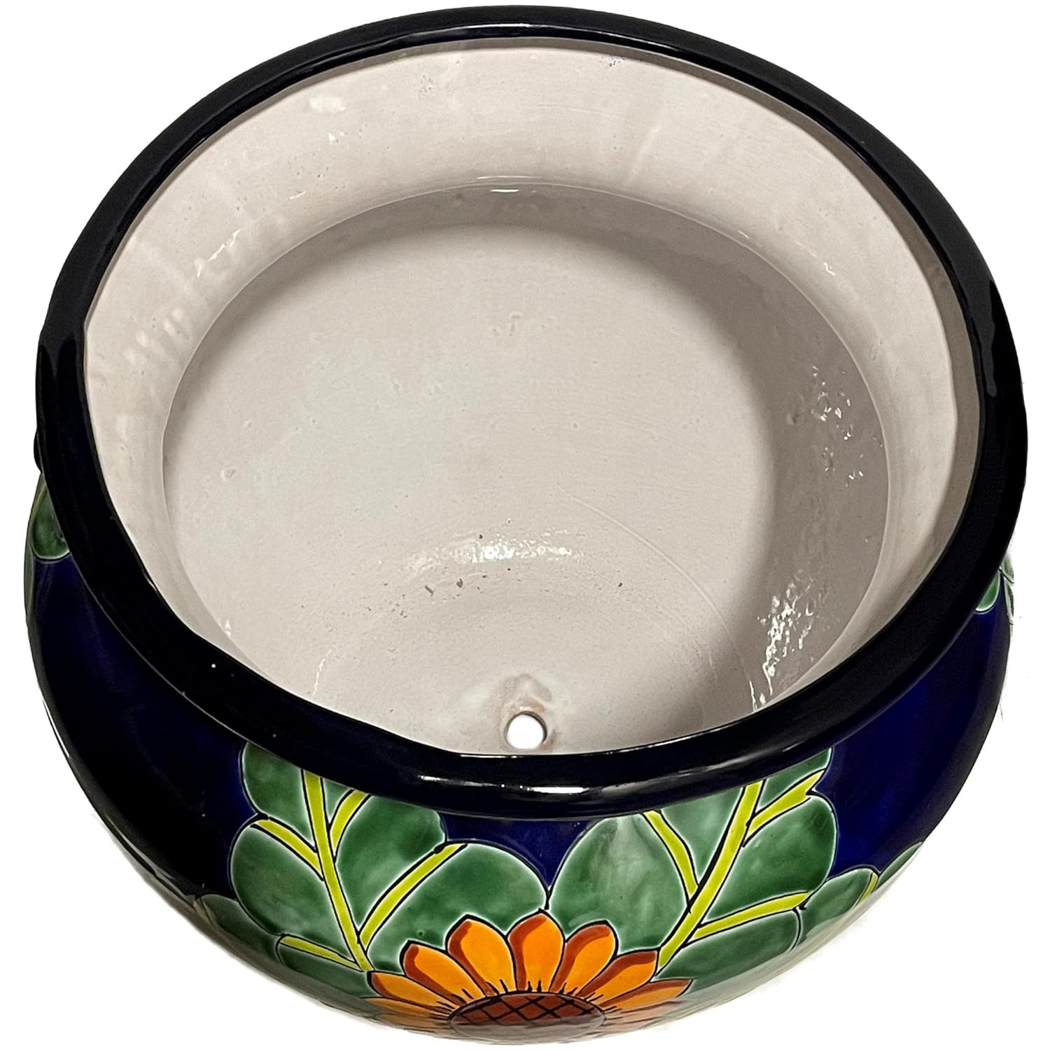 Large Blue and Green Ceramic Sunflower Garden Pot with Drainage Hole