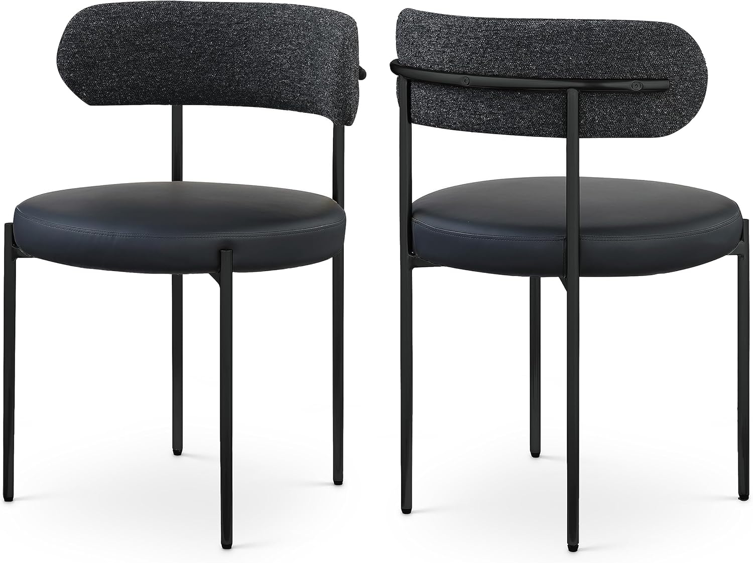 Meridian Furniture 887Black-C Beacon Collection Modern | Contemporary Upholstered Dining Chair, Rich Black Boucle Fabric, Brushed Brass Finish Iron Frame, 22" W x 21" D x 30" H, Black, Set of 2