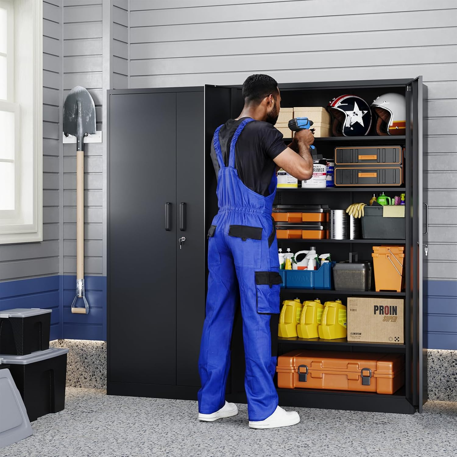 Metal Storage Cabinets with Lock, 71" Garage Storage Cabinet with 2 Door and 5 Adjustable Shelves, Steel Lockable Tool Cabinets for Home, Office, Gym, Garage