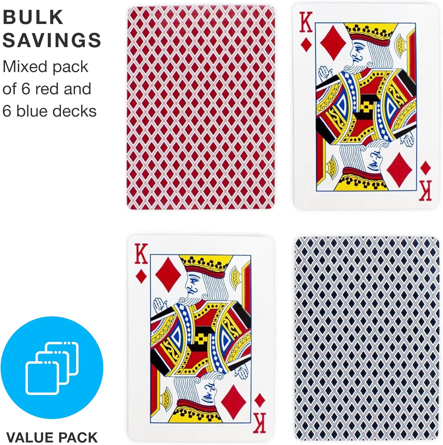 Brybelly 12 Decks of Playing Cards|Poker Wide Size (6 Red/6 Blue)|Plastic Coated Cards for Poker, Blackjack| Regular Index