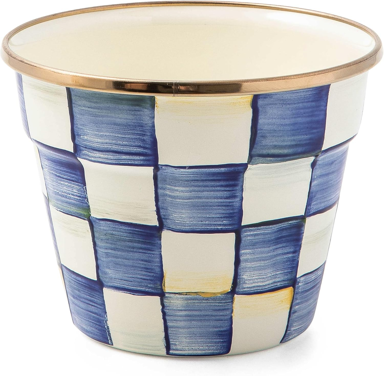 Small Blue and White Painted Enamel Garden Pot