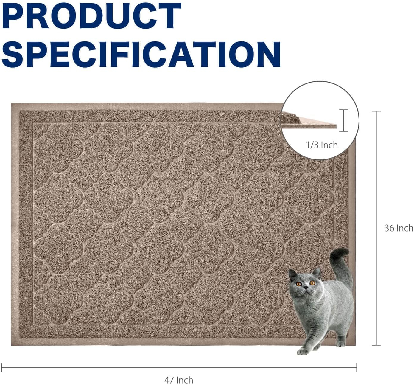 WePet Jumbo Cat Litter Mat, Kitty Litter Trapping Mess Mat Soft PVC Rug, 47" x 36", Champagne