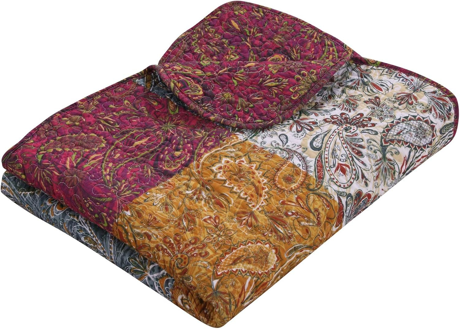 Barefoot Bungalow Paisley Slumber Quilted Cotton Throw Blanket, Spice