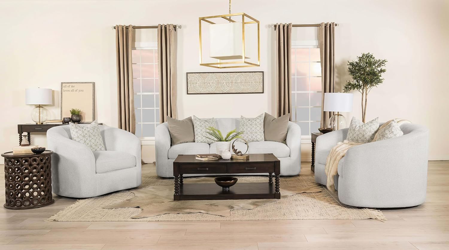 Coaster Rainn 3-piece Modern Fabric Upholstered Tight Back Living Room Set Latte