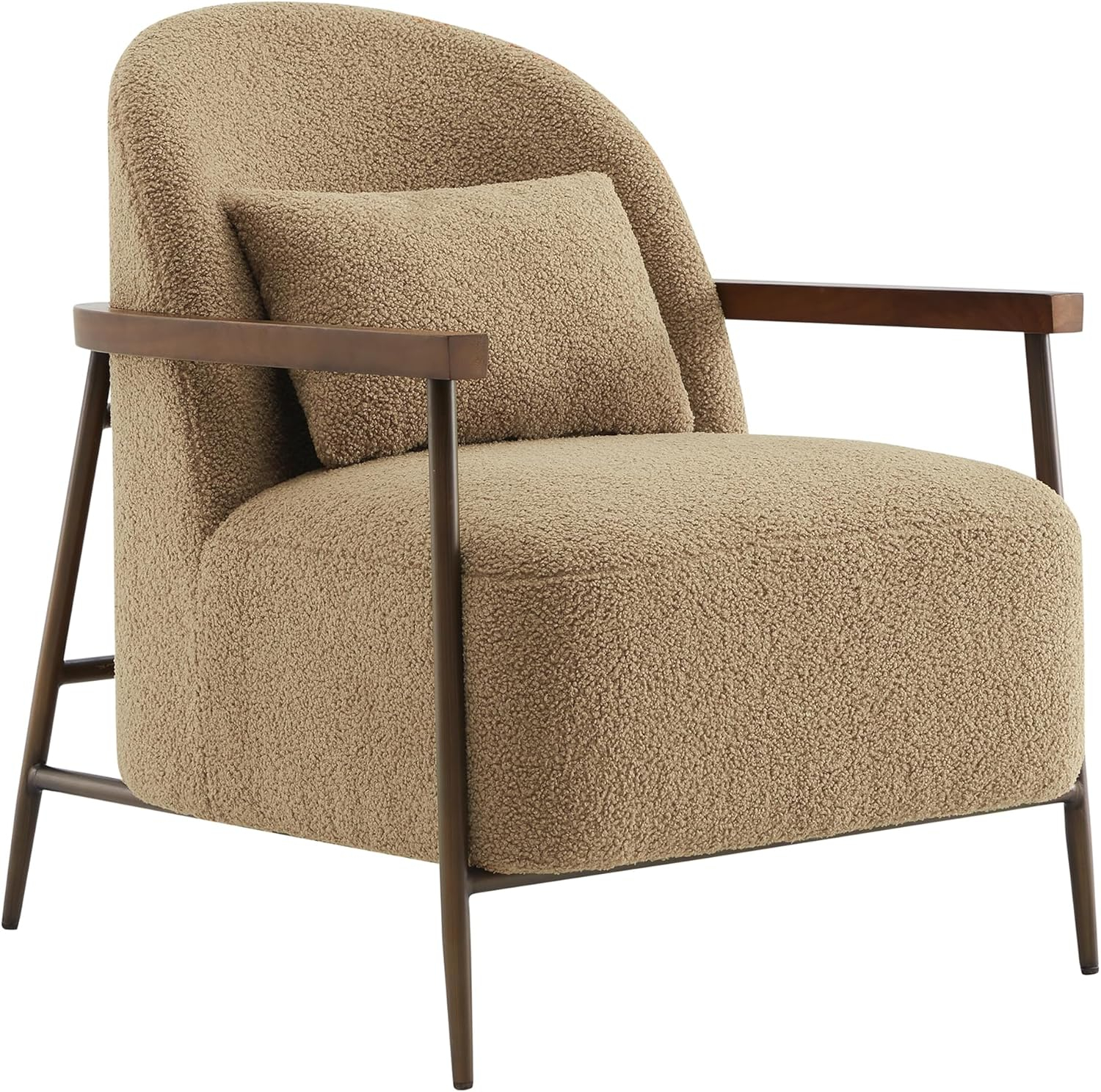 Quiteria Camel Fabric Accent Chair with Solid Wood and Metal Frame