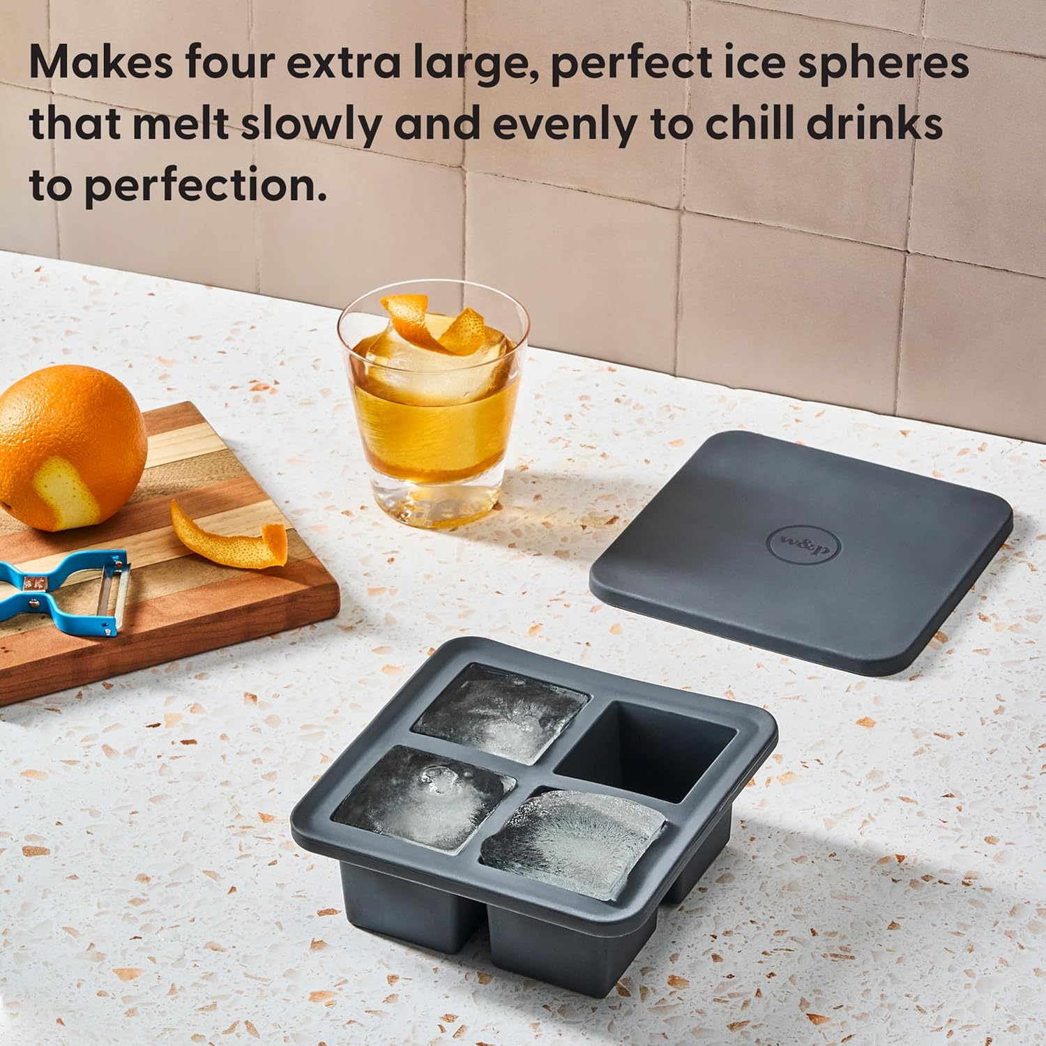 Speckled White Silicone Extra Large Ice Cube Tray with Lid