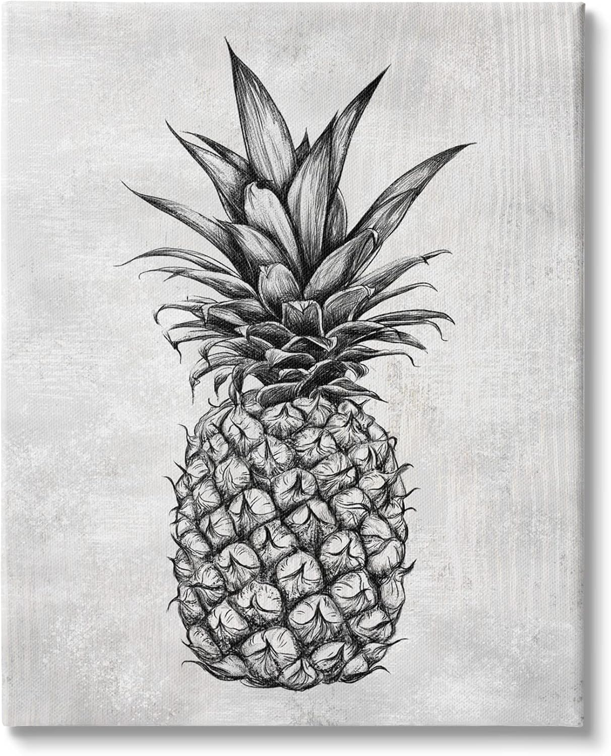 Stupell Industries Bold Pineapple Line Drawing Rustic Pattern Black White, 16 x 20,Design by Ziwei Li