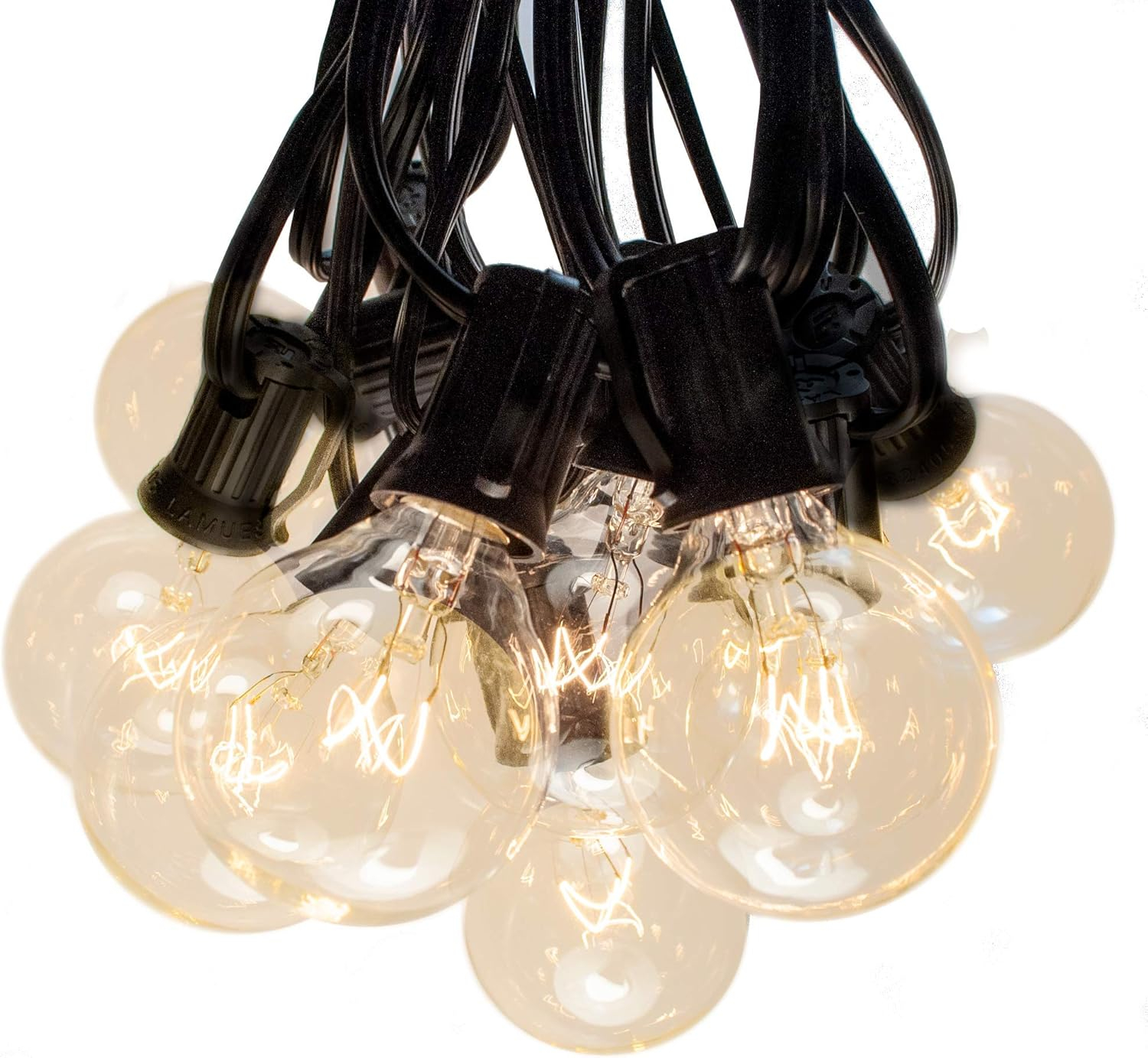 25 Foot Globe String Lights - G40 Clear Bulbs - Black Wire - Outdoor String Lights for Patio Yard Deck Cafe Bistro and Wedding Lighting