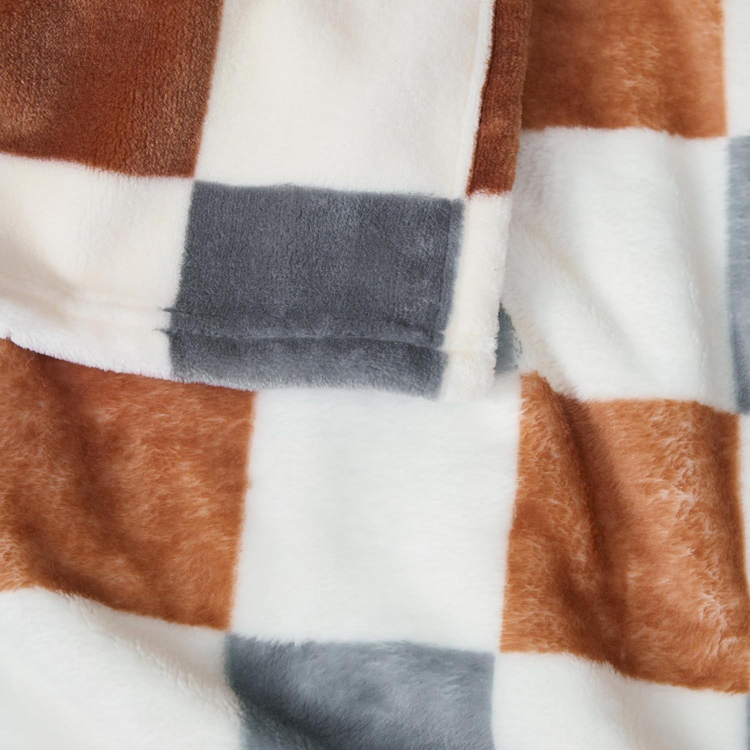 Jessica Simpson Plush 50"X70" Throw Blanket - Emery Checkerboard Rust/Grey- Luxurious Plush Blanket for Ultimate Comfort and Cozy Warmth