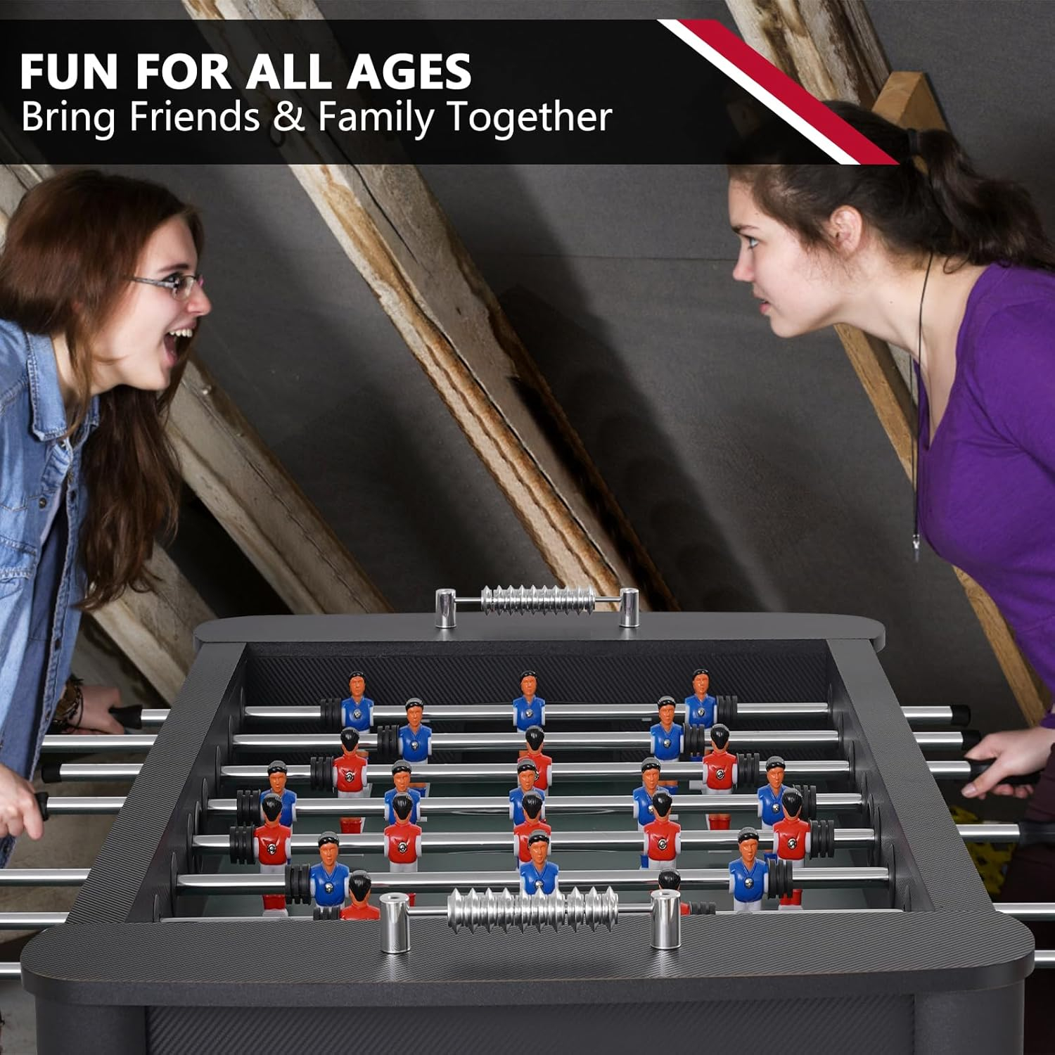 58 Inch Foosball Table, Full Size Competition Soccer Game Table for Adults & Kids, Heavy-Duty Indoor Arcade Table for Game Rooms & Parties