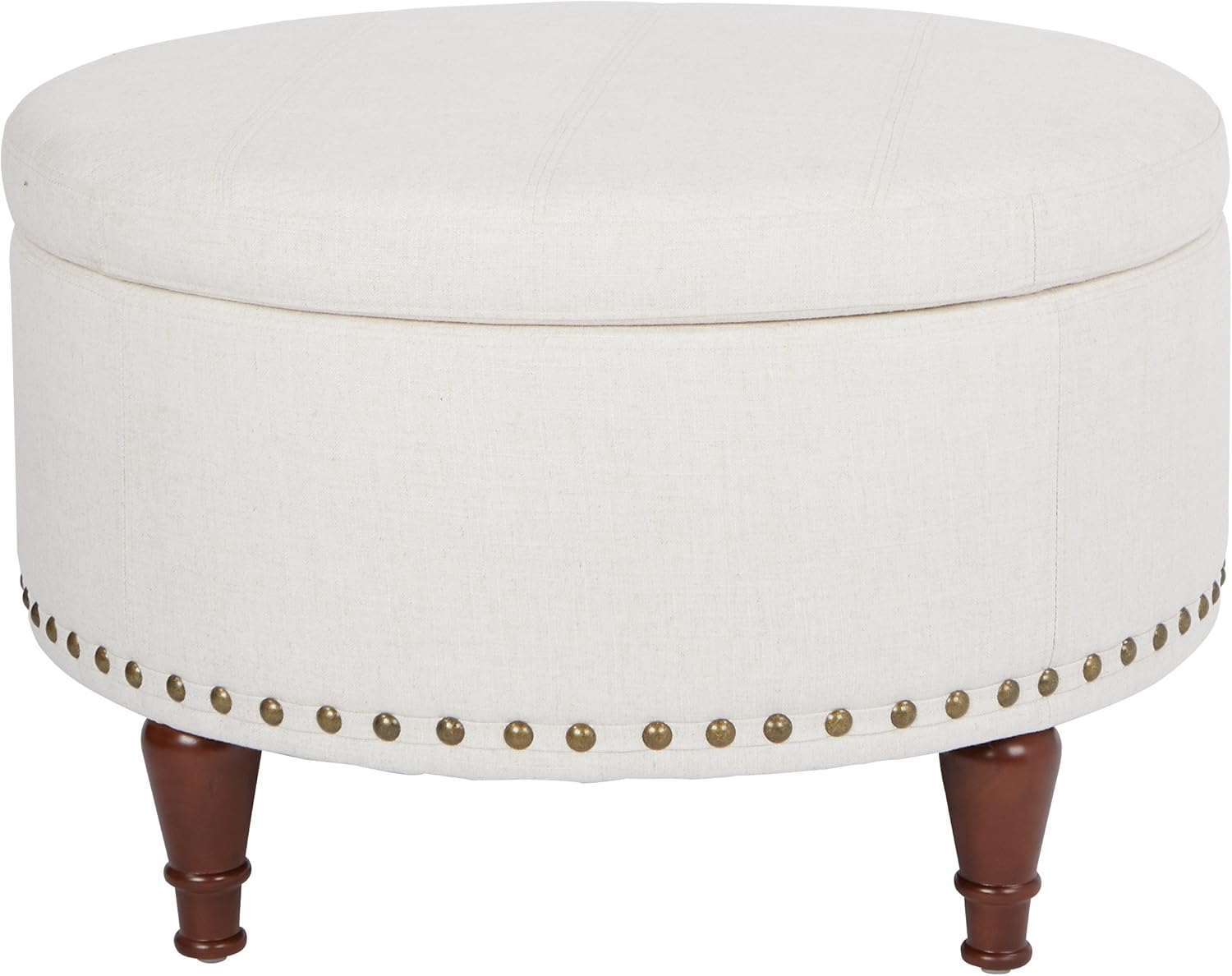OSP Home Furnishings Alloway Storage Ottoman in Espresso Faux Leather with Antique Bronze Nailheads