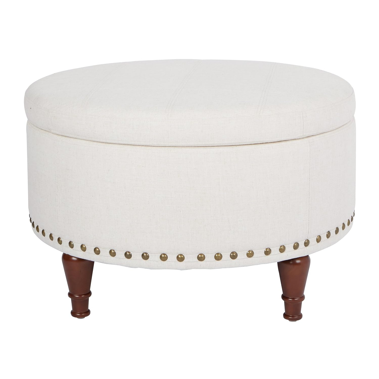 OSP Home Furnishings Alloway Storage Ottoman in Espresso Faux Leather with Antique Bronze Nailheads