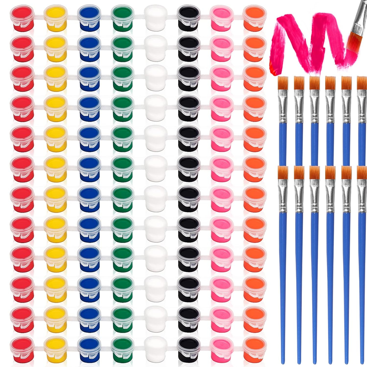 Acrylic Paint Strips For Kids&Adults,Bulk Set of 12 Washable Filled Paint Sets in 8 Colors,With 12 Paintbrushes,Painting Art Supplies Craft Paint Pots for Home Birthday Party Favors (Brown Purple)