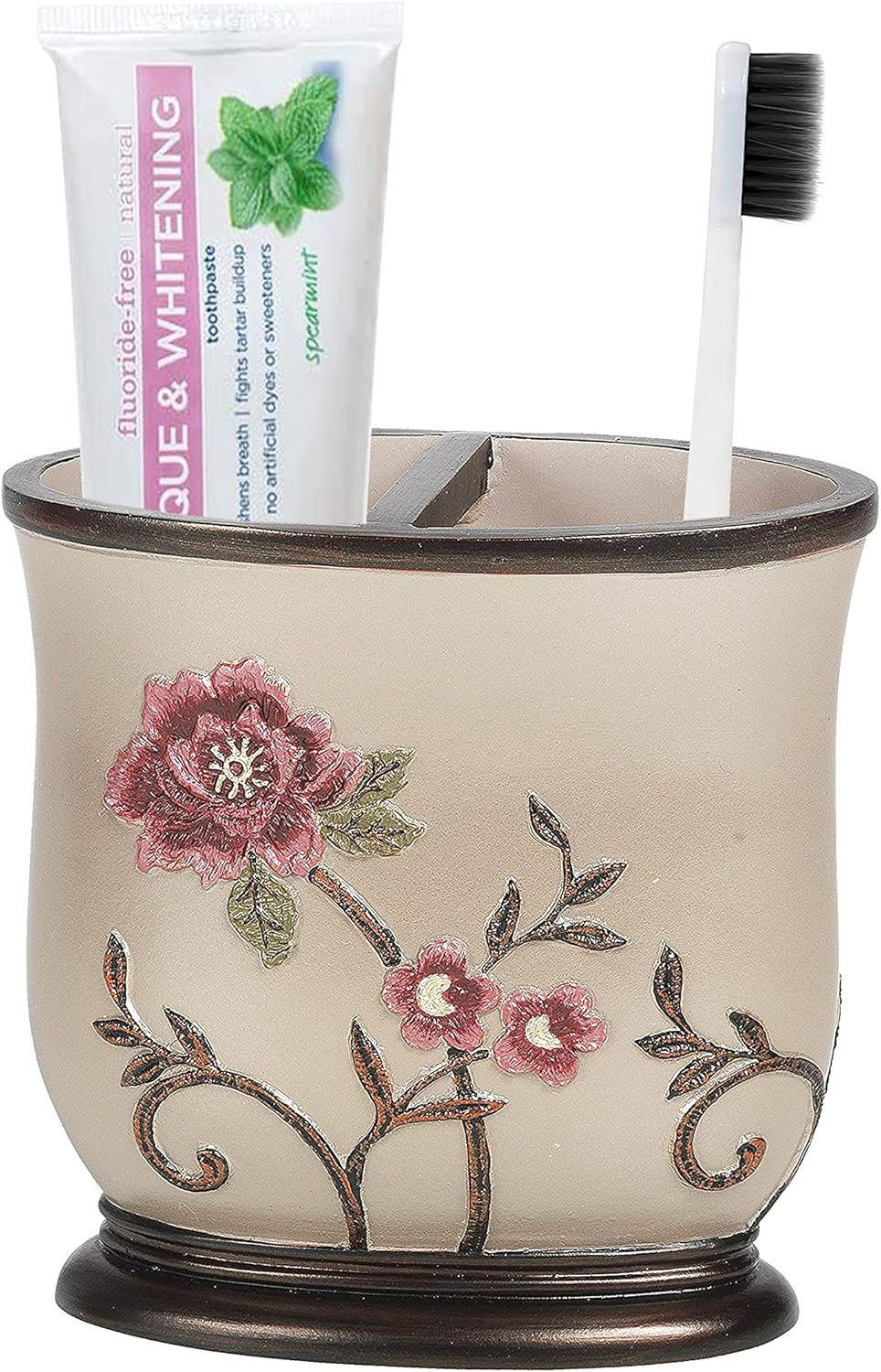Popular Bath Toothbrush Holder, Larrisa Collection, Rose Design , Brown