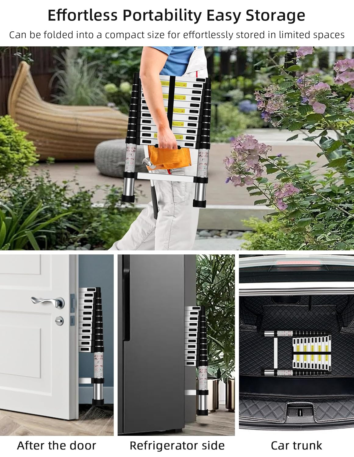 Telescoping Ladder,14.5 FT Multi-Purpose Collapsible Telescopic Extension Ladders, Aluminum telescoping Ladder for Indoor Or Outdoor, Heavy Duty 330 lbs Load