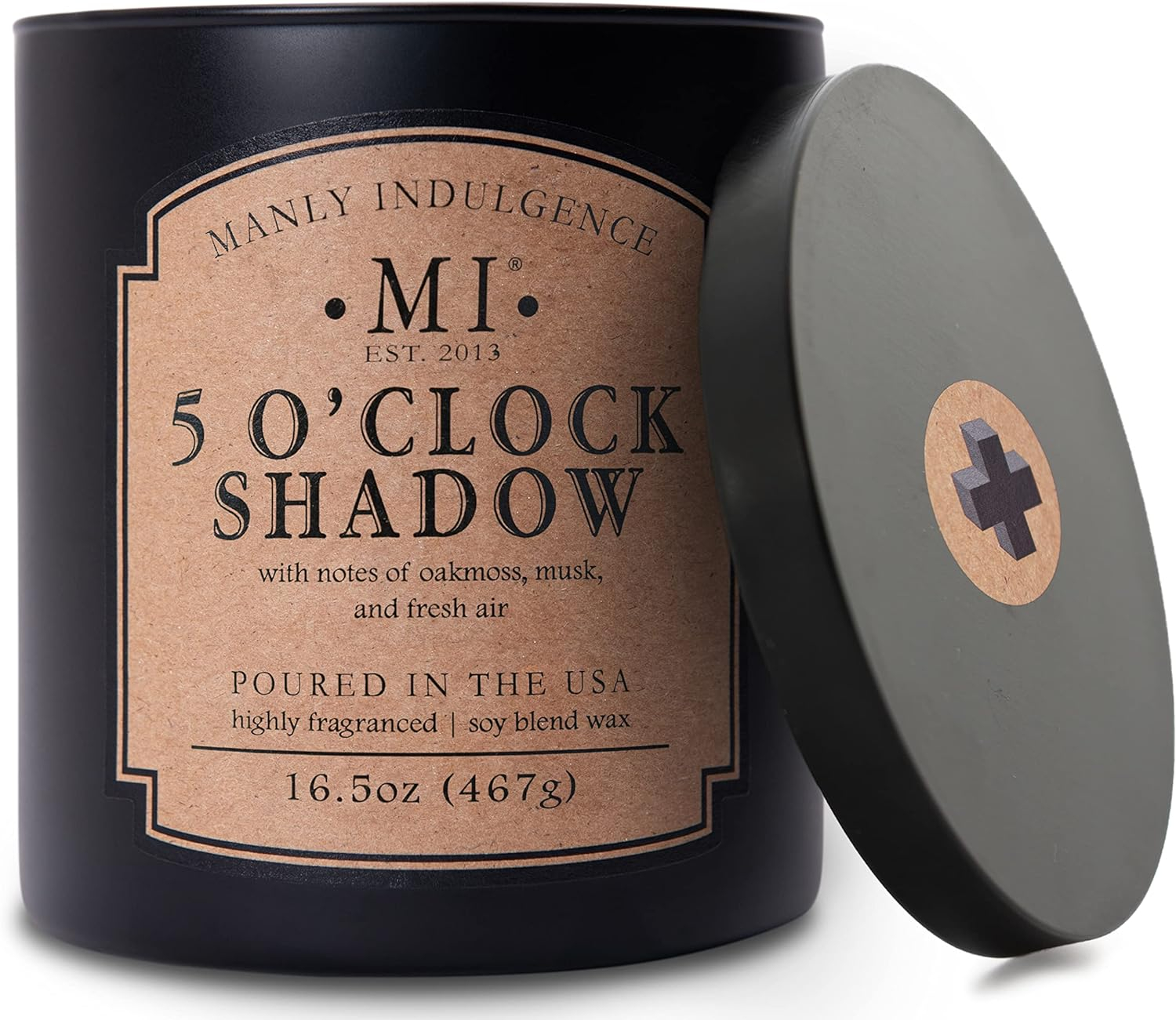 Manly Indulgence Classic+ Five O'Clock Scented Jar Candle, 2 Wick, 16.5 oz, 60h Burn, Aromatic
