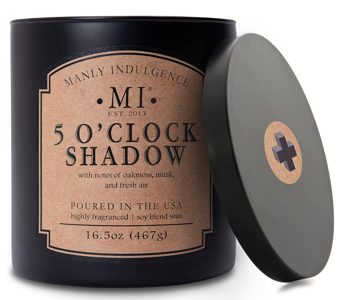 Manly Indulgence Classic+ Five O'Clock Scented Jar Candle, 2 Wick, 16.5 oz, 60h Burn, Aromatic