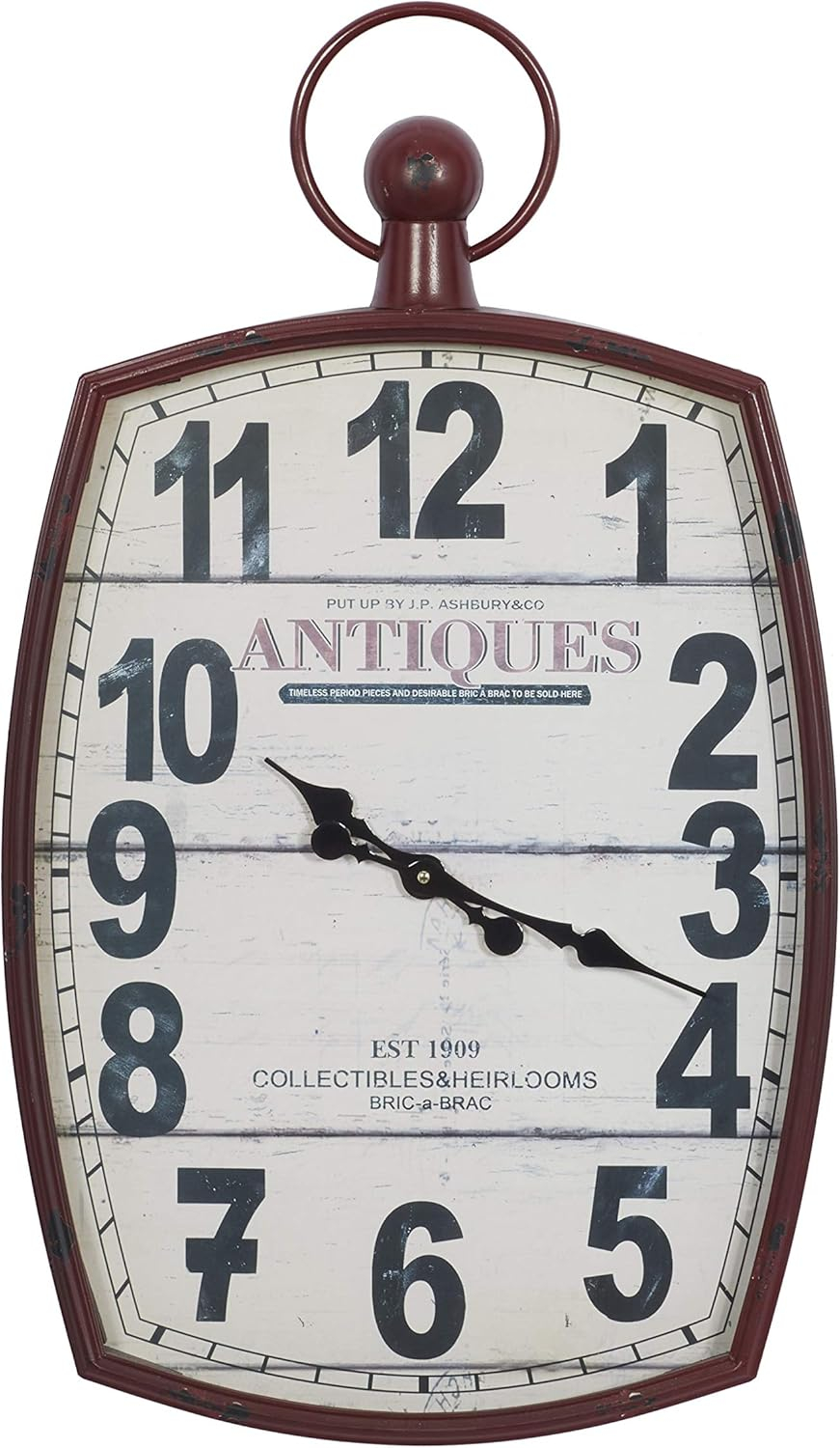 DecMode 19" x 33" Red Metal Pocket Watch Style Wall Clock
