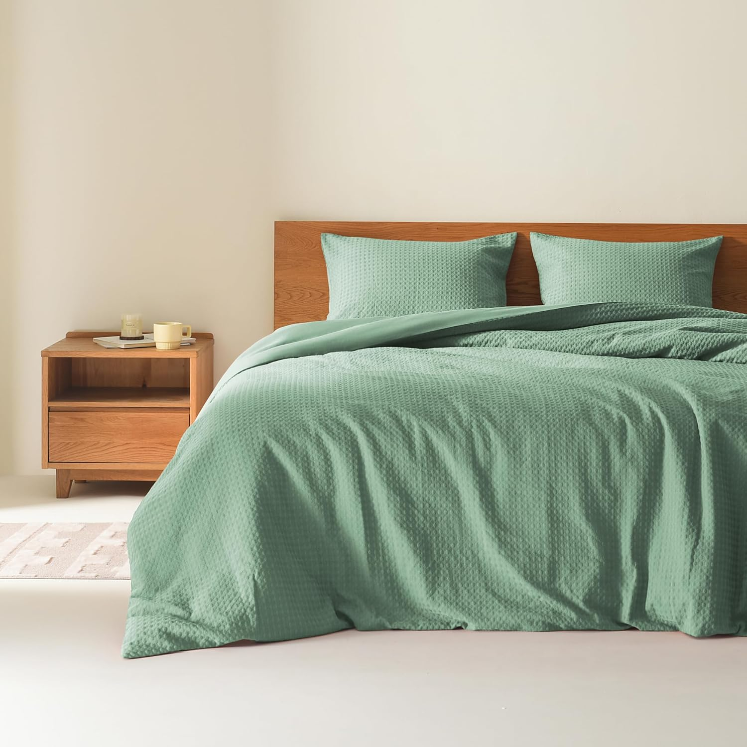 Comfort Spaces Sage Green Queen Comforter Set - 3 Pieces Breathable Dotted Weave Texture Comforter Sets, Modern Farmhouse Boho Comforter & Shams, All Season Microfiber Queen Bed Set, Full/Queen