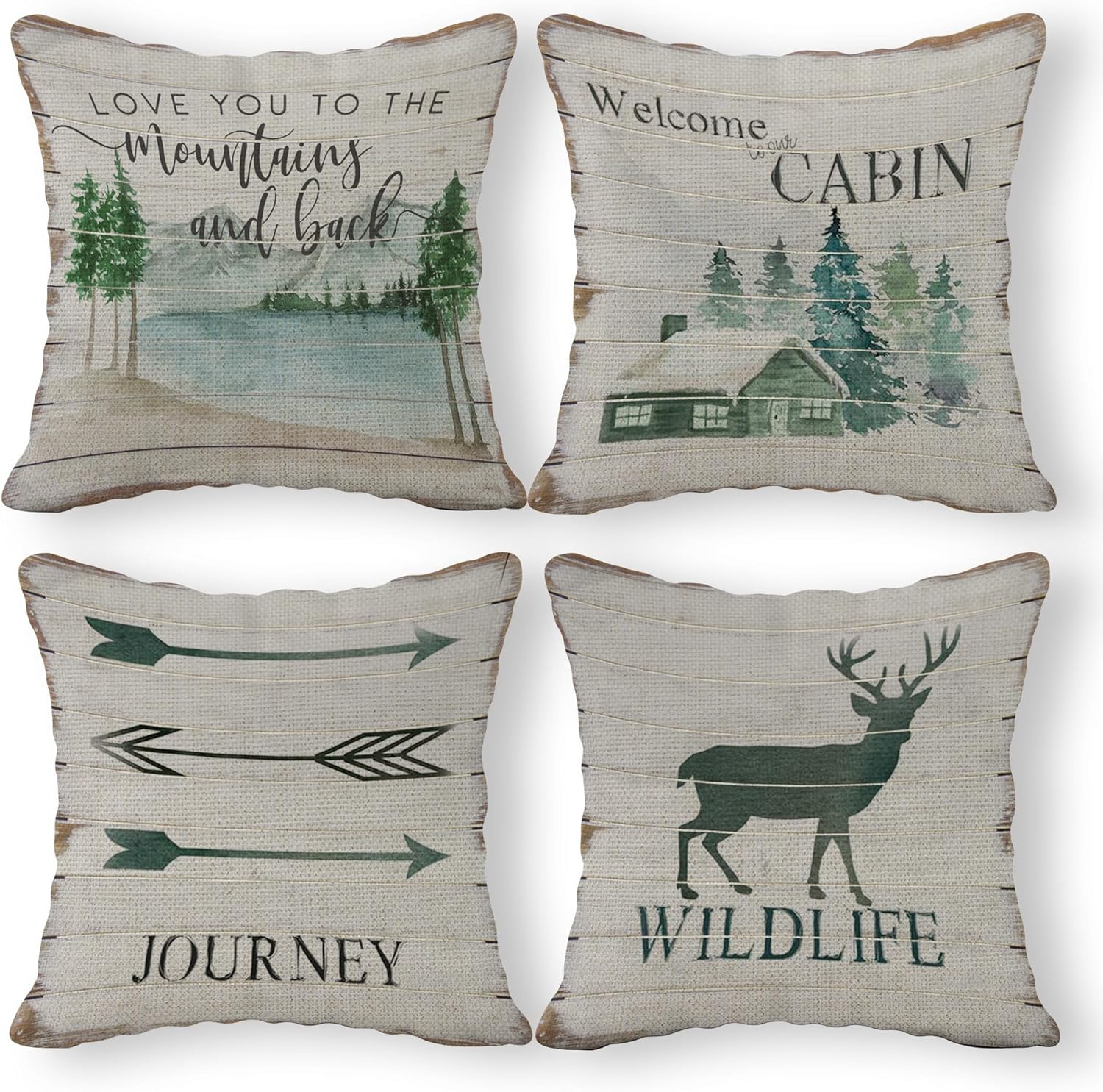 (RB) Life is Better at The Cabin Vintage Wood Grain Throw Pillow Case, 18 x 18 Inch Set of 4, Cabin Outdoor Porch Decorative, Cabin Decor, Cabin Rules Decor, Cabin Pillows Cover for Sofa Couch Bed