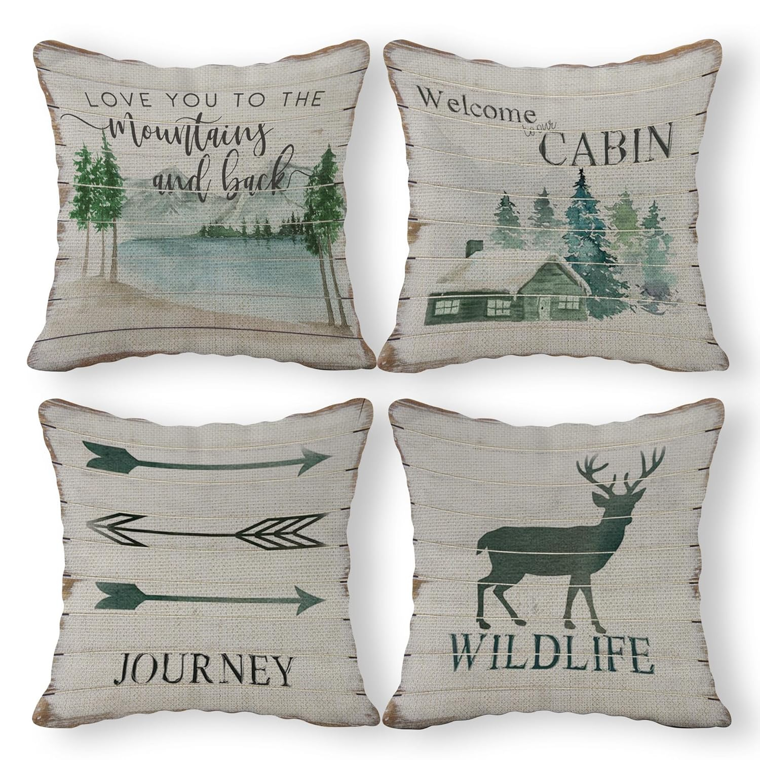 (RB) Life is Better at The Cabin Vintage Wood Grain Throw Pillow Case, 18 x 18 Inch Set of 4, Cabin Outdoor Porch Decorative, Cabin Decor, Cabin Rules Decor, Cabin Pillows Cover for Sofa Couch Bed