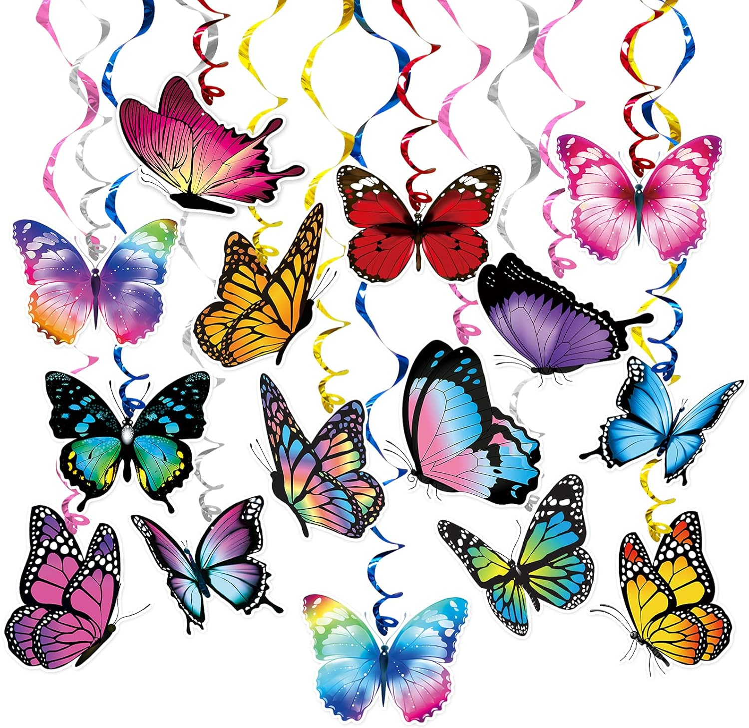 Fumwase 30 Pcs Butterfly Hanging Swirl Decorations Hanging Butterfly Party Decoration for Baby Shower Party Wedding Room Spring Summer Garden Party Wall Decor