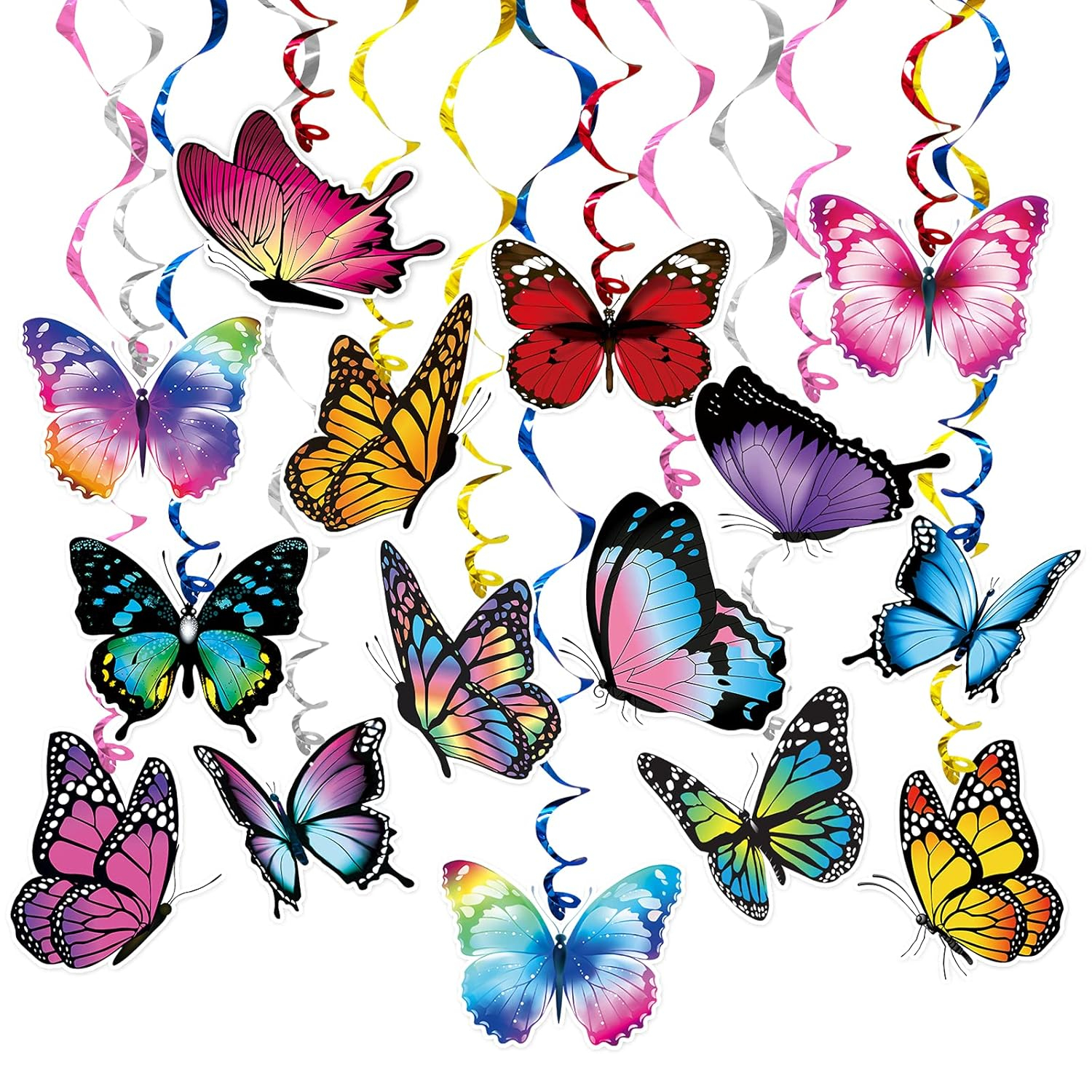 Fumwase 30 Pcs Butterfly Hanging Swirl Decorations Hanging Butterfly Party Decoration for Baby Shower Party Wedding Room Spring Summer Garden Party Wall Decor