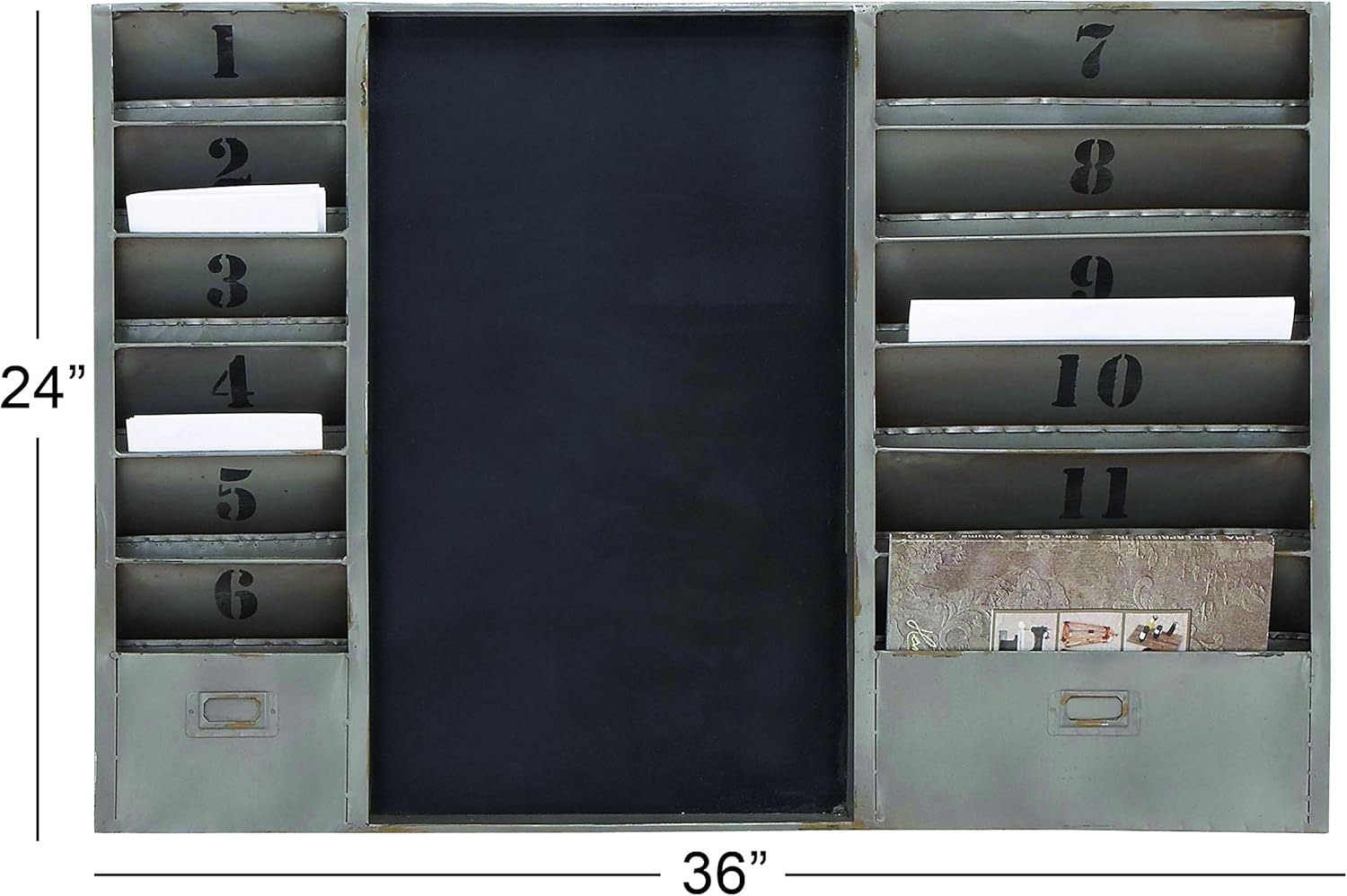 DecMode Gray Metal Chalkboard File Holder Sign Wall Decor with Black Numbers