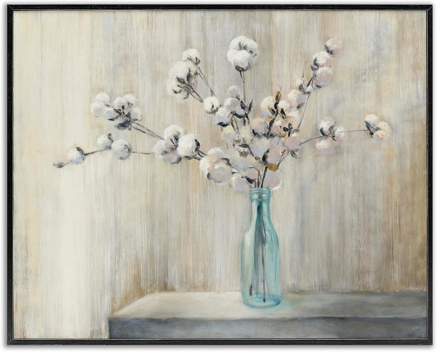 Stupell Industries Beautiful Cotton Flower Grey Brown Painting Framed Giclee Texturized Art by Julia Purinton