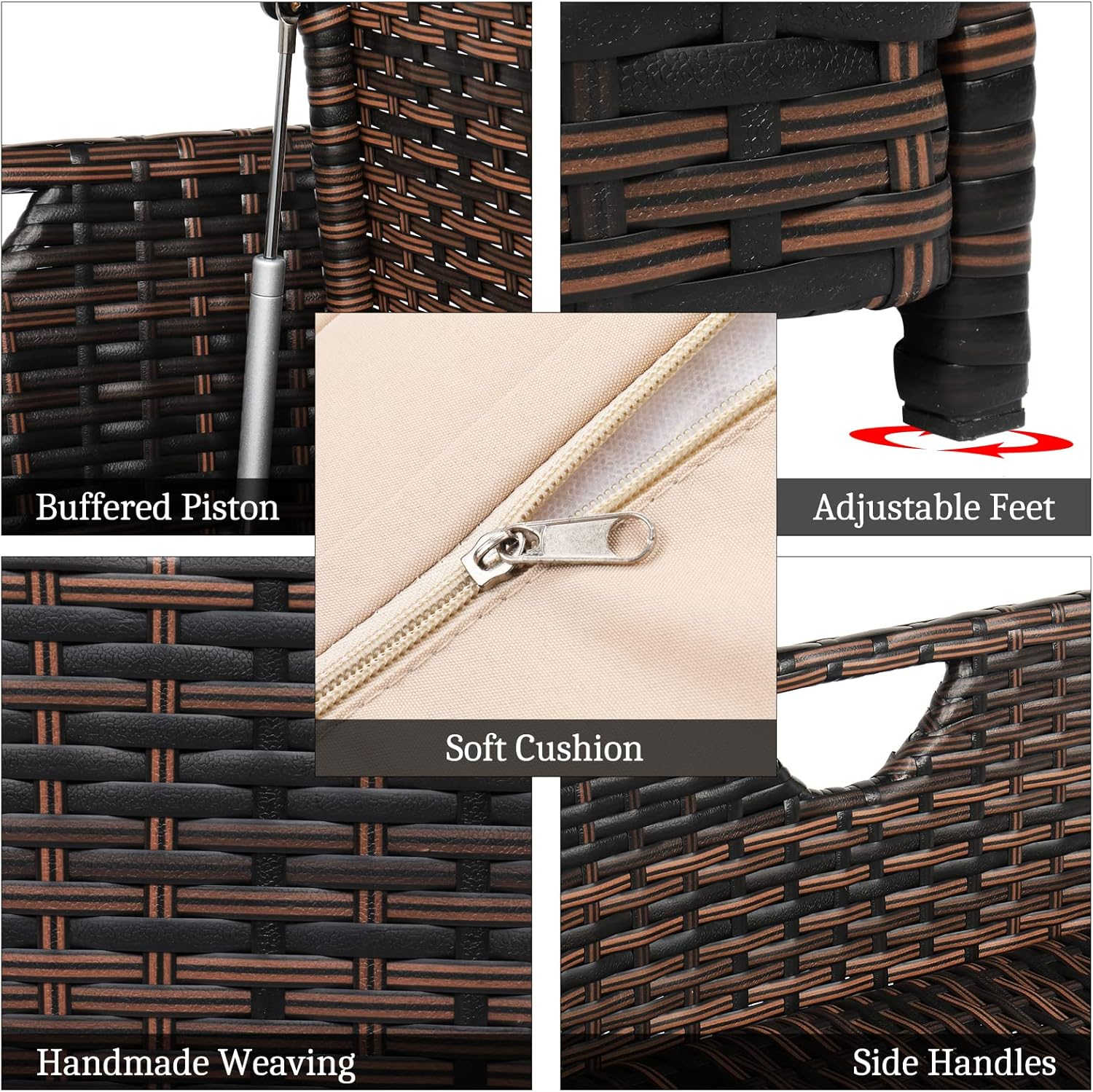 VINGLI 40 Gallon Wicker Storage Bench, Patio Cushion Storage Box Designed with Side Handles, Rattan Deck Box for Garden Tools, Cushions, Outdoor Patio Deck Box for Garden, Poolside, Brown