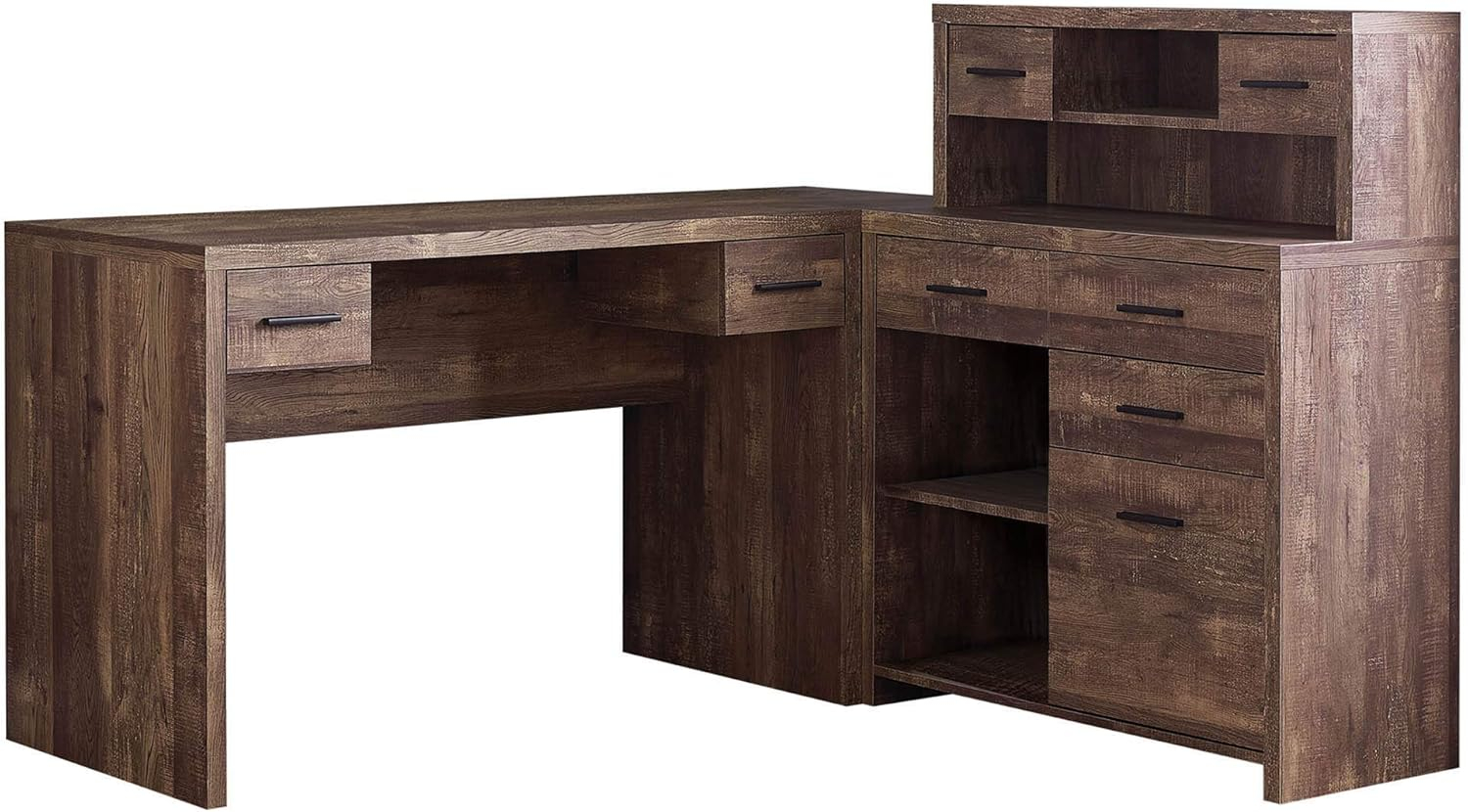 Monarch Specialties Computer Desk L-Shaped Corner Hutch 8 Drawers 3 Cubbies Reversible, 63"L X 59"W