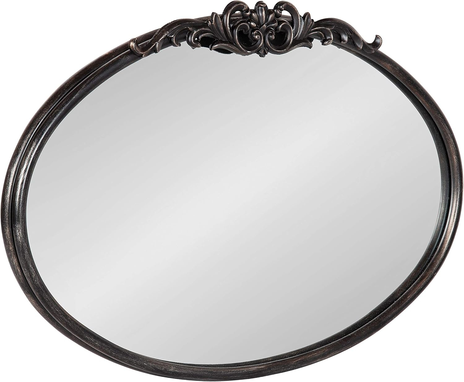 Black Oval Wood Wall Mirror with Intricate Overlay