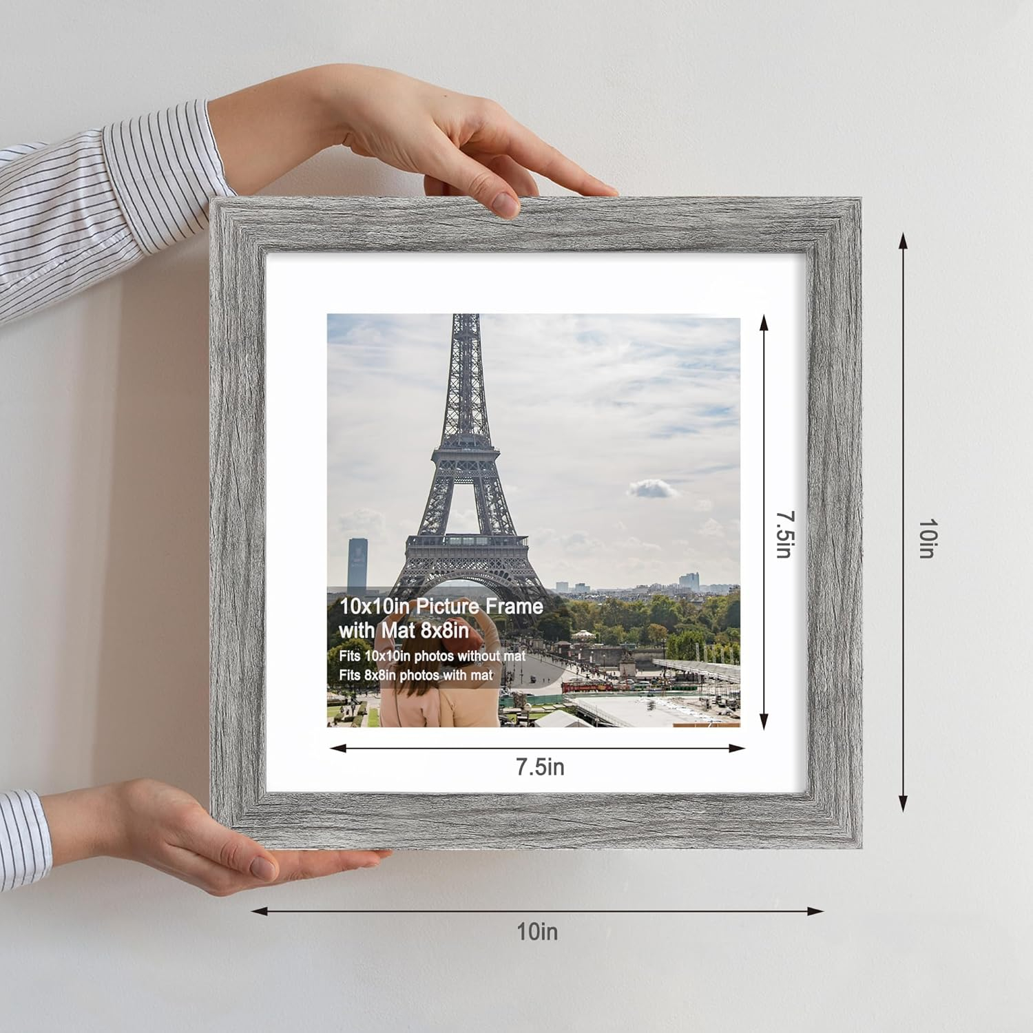 8x10 Picture Frame Set of 4, Made of Real Glass and Grey Wooden Frame, 8 by 10 Photo for Wall or Tabletop - Display Picture 5x7 with Mat or 8x10 Without Mat