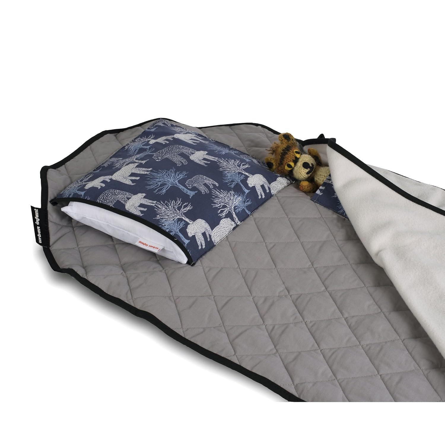 Urban Infant Tot Cot Kids Nap Mat - Toddler Preschool Daycare Modern All-in-One Bedding - Washable Blanket and Pillow  Boys and Girls - Elastic Straps - 52 x 22 Inches - Bears