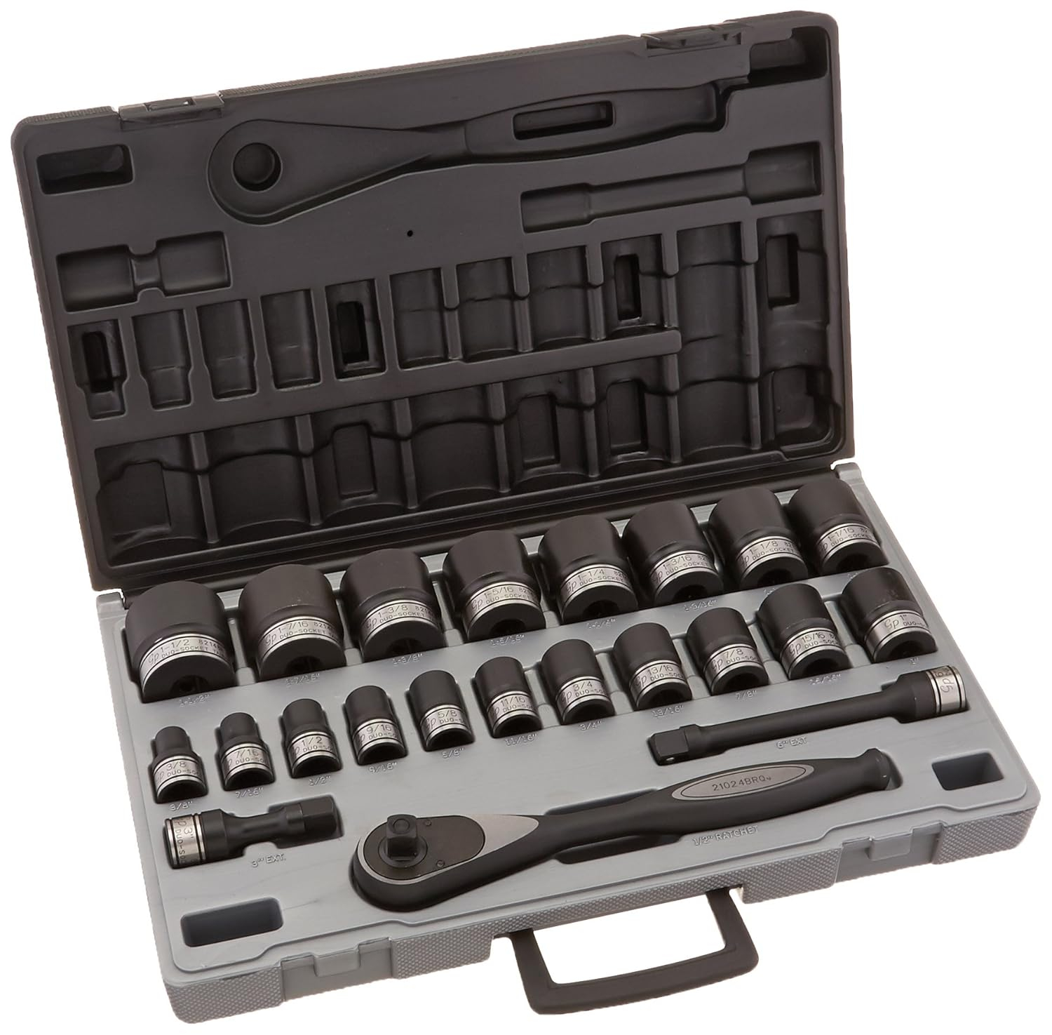 Grey Pneumatic 82222 1/2" Dr. 22pc Fractional Duo-Socket Set - 12 Point