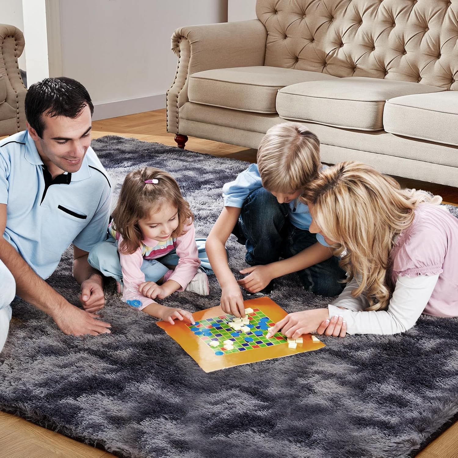 9X12 Feet High Pile Tie-Dye Rug, Dark Grey, Area Rug for Living Room, Plush Shag Carpet for Kids Room, Extra Large Fuzzy Rug, Soft Home Decor