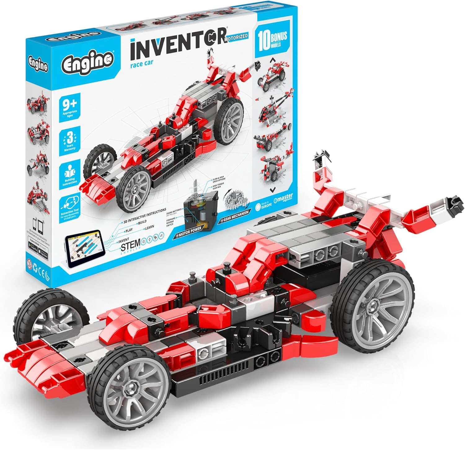 Engino- Inventor STEM Toys, Motorized Race Car Construction Toys for Kids 9+