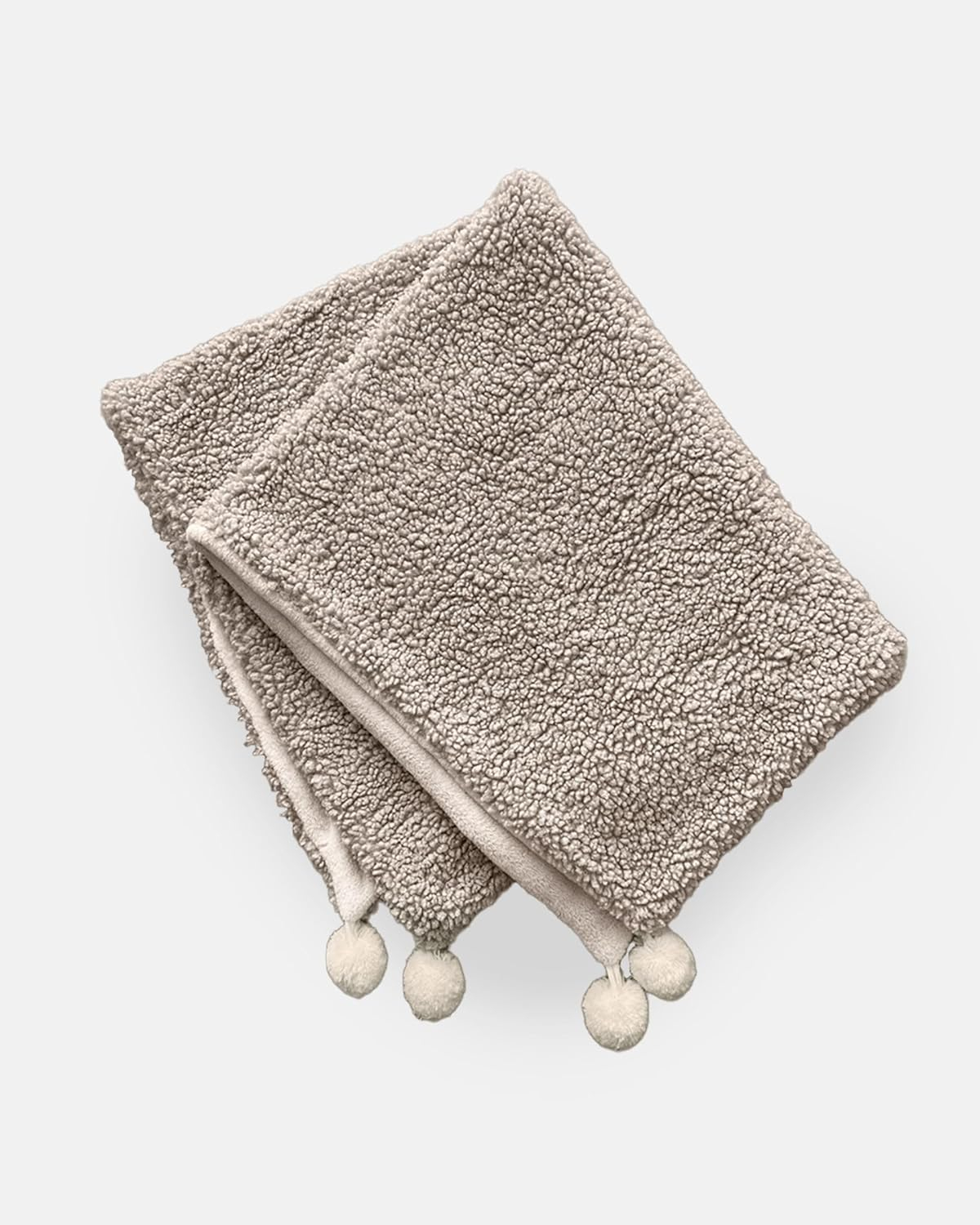 Oatmeal Fleece Baby Blanket with Pom-Pom Accents