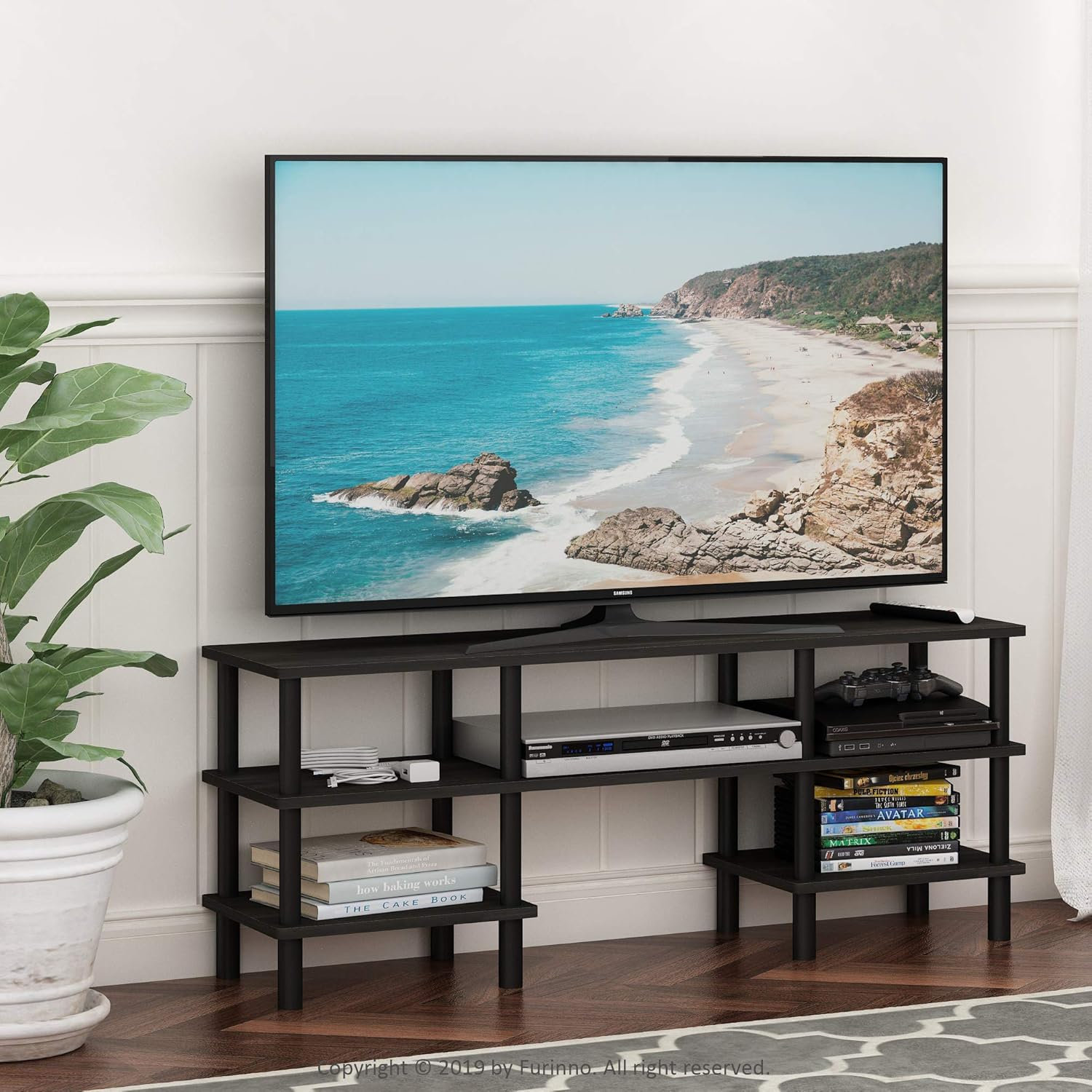 Furinno Turn-N-Tube 3-Tier Multipurpose Wide Shelf TV Stand, Espresso/Black