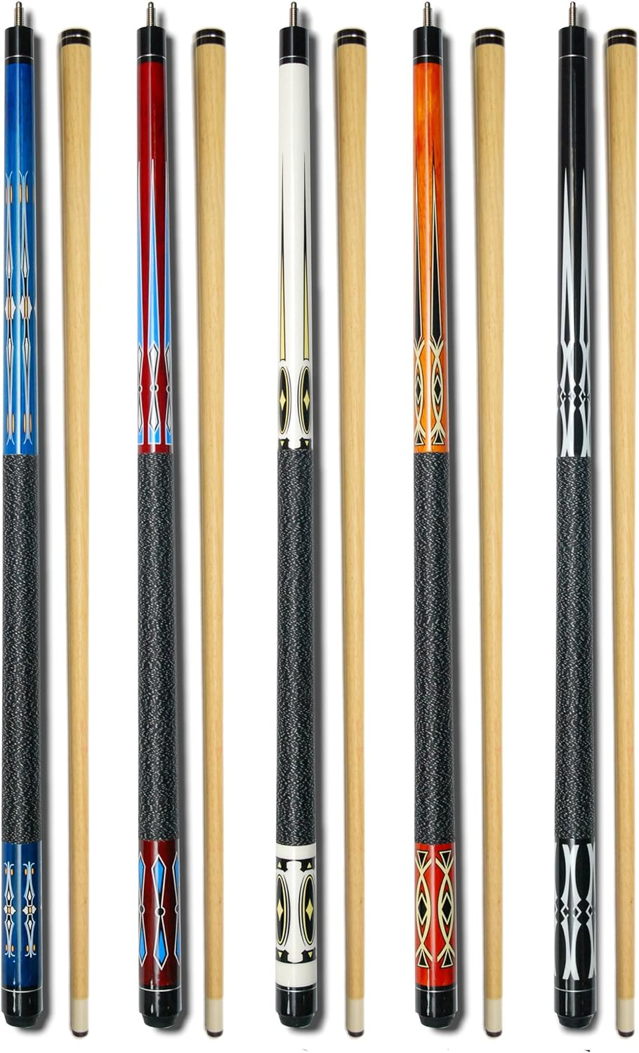 Set of 5 Pool Cues New 58" Billiard House Bar Pool Cue Sticks GJ-1~GJ-5
