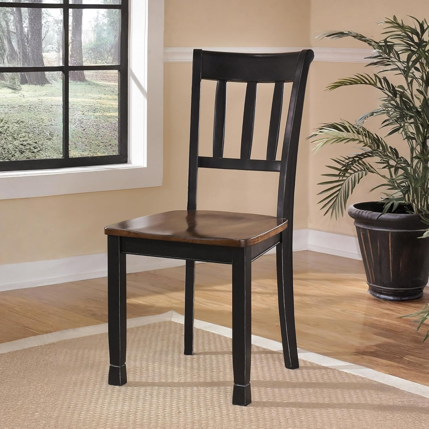 Signature Design by Ashley Owingsville Modern Farmhouse Dining Room Side Chair, Set of 2, Black and Brown