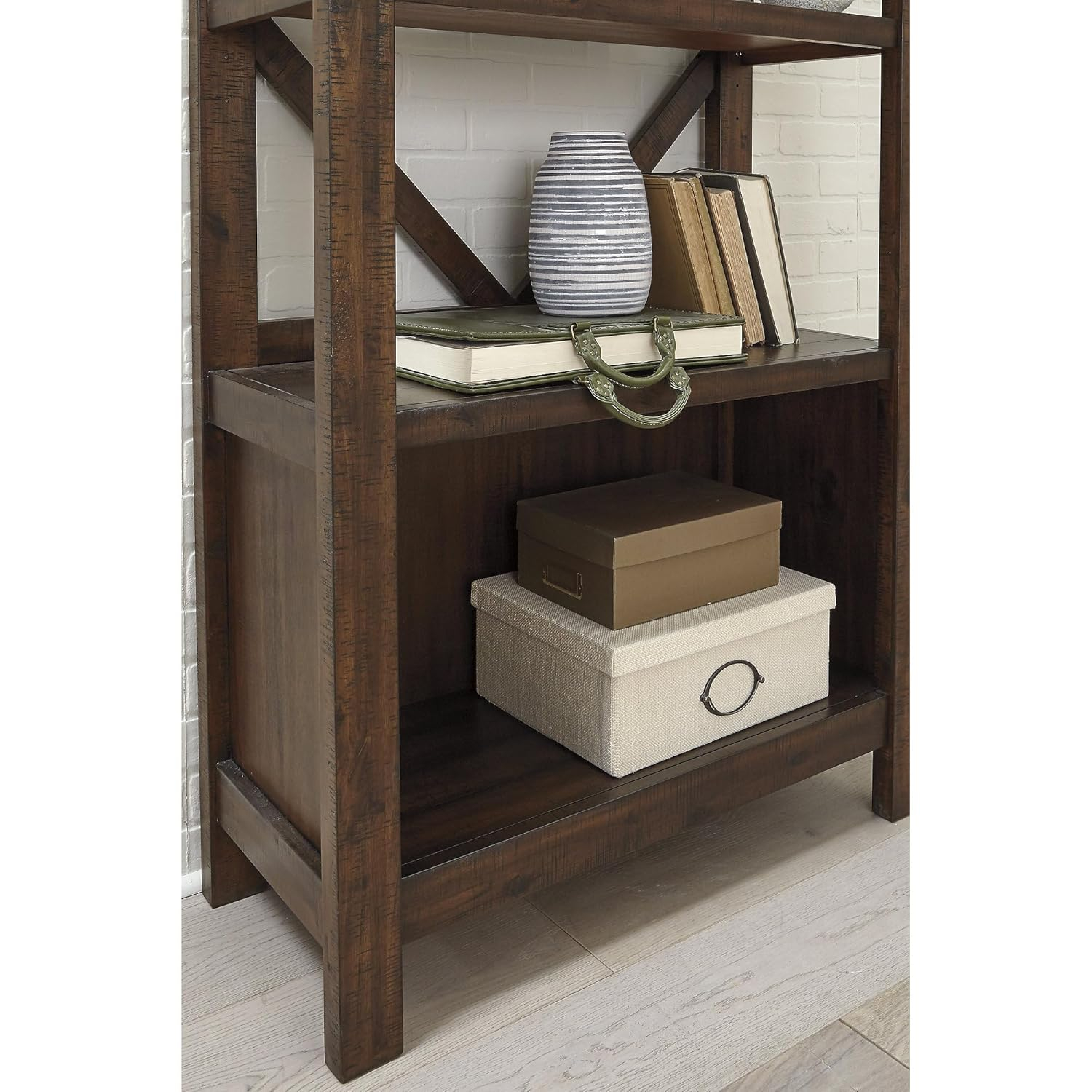 Transitional Warm Brown Acacia 78" Adjustable Bookcase