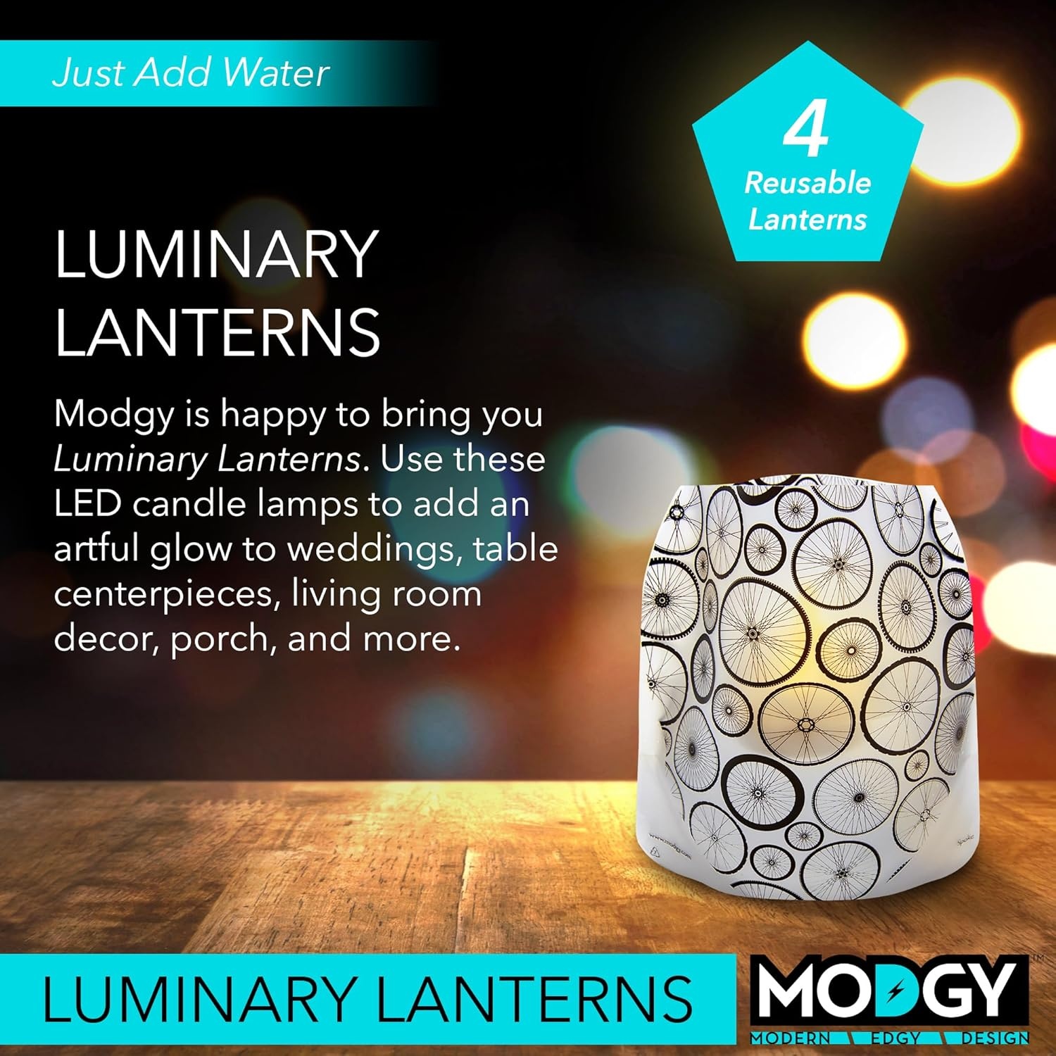 MODGY Luminary Lanterns 4-Pack - Floating LED Candles with Batteries Included - Luminaries are Great for Weddings, Parties, Patios & Celebrations of All Kinds (Spoke)