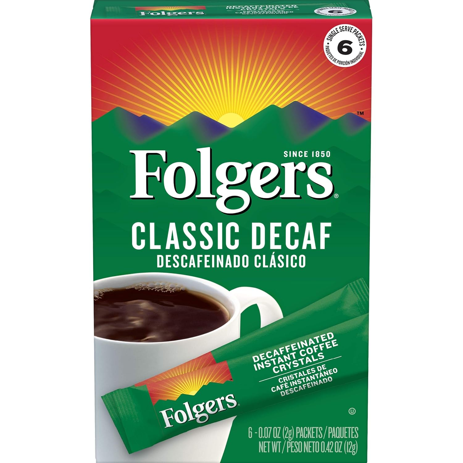 Folgers Classic Decaf Medium Roast Instant Coffee Packets